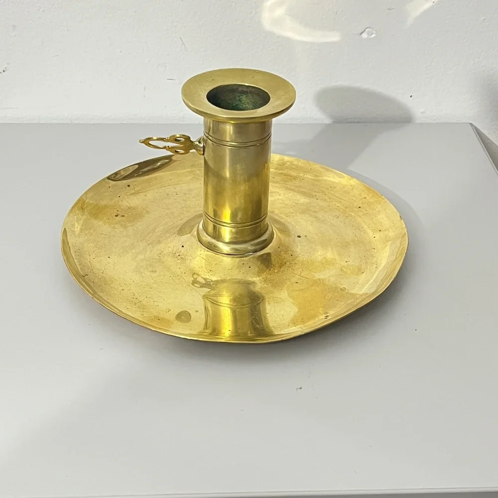 Vintage Brass Chamberstick Holder  Gold Made in Sweden Push Up Lever